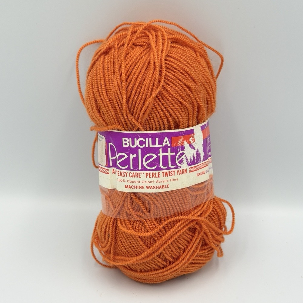 VTG Bucilla Perlette Perle Twist Yarn Orange 100% Orlon Acrylic France 1.75 oz